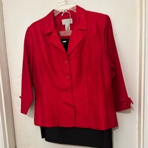 Red Button-Up Blazer with Skirt